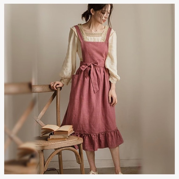 Dresses & Skirts - Frill Women Apron Cotton Cross Back Vintage Ruffle Garden Cooking Dress Easter